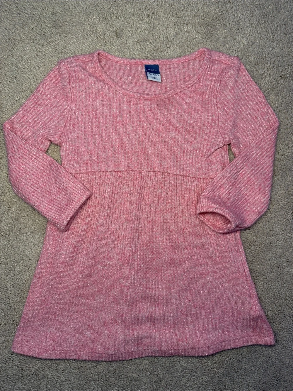 Old Navy Girls Pink Sparkle Ribbed Long-Sleeve Knit Dress